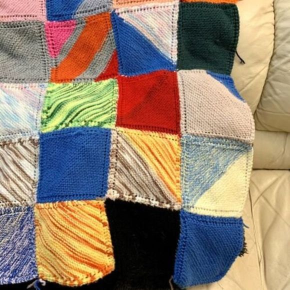 HANDMADE Patchwork Square Afghan Blanket Throw 42x42” Knitted Crochet Cover Boho - Picture 5 of 8